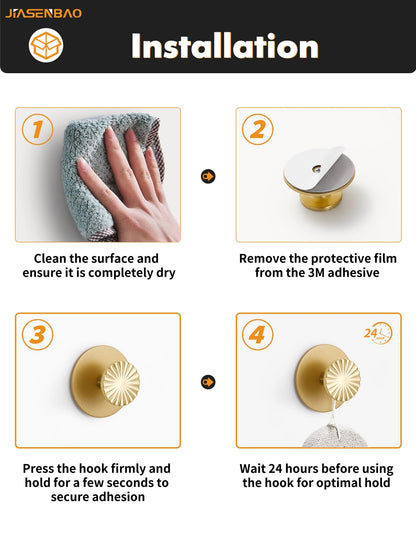 JIASENBAO 4 Pack Adhesive Coat Hooks for Bathrooms Gold Wall Robe Towel Hooks for Hanging Kitchen Decorative Heavy Duty Zinc Alloy
