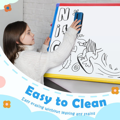 SWANCROWN Magnetic Board for Kids - Tabletop White Board for Children- 24x18 Inch Double Sided Foldable Dry Erase Board Standing with 82Pcs Alphabet Magnets Whiteboard Letters
