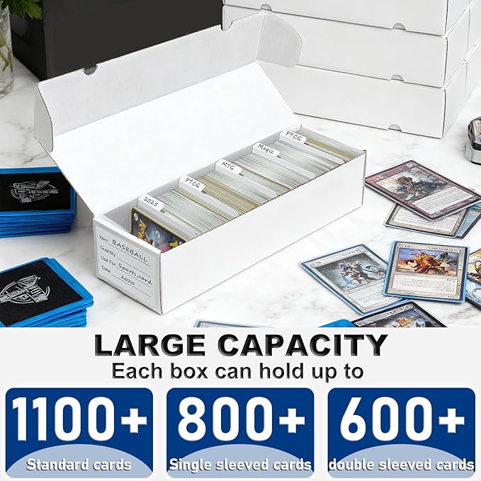 QINGUANG Trading Card Storage Box | 20 Pack • 1100 Count Bulk Card Storage Box | with Dividers | White Corrugated Cardboard Sport Card Organizer for Basketball Card/MTG/TCG/Magic Collection