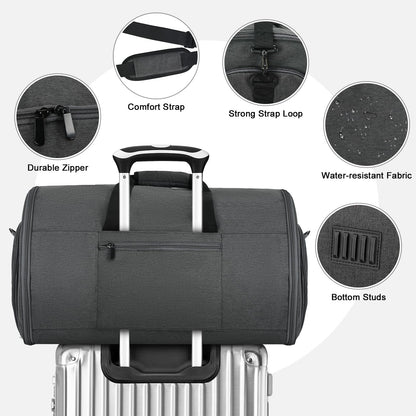 Vagtiivo Travel Garment Bag, 55L 2-in-1 Convertible Carry-On Suit Bag with Full-Zip 360-Degree Protection for Business Travel & Weddings, Hanging Suitcase Duffel Bag, Midnight Grey
