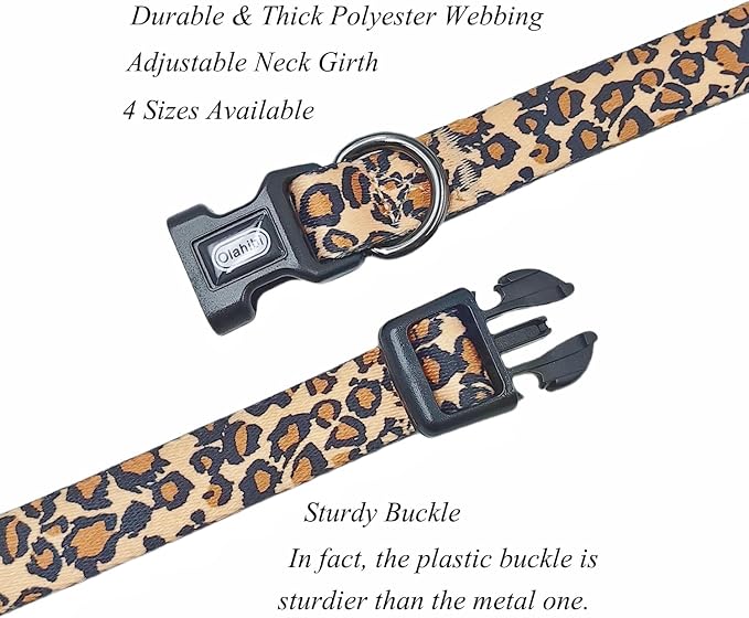 Dog Collar Leash Set, Leopard Pattern, Polyester Material, Adjustable Collar and 5ft Matching Leash, for Large Dogs.(L, Brown Leopard)
