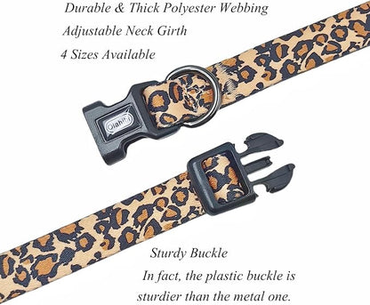 Dog Collar Leash Set, Leopard Pattern, Polyester Material, Adjustable Collar and 5ft Matching Leash, for Puppy Dogs.(XS, Brown Leopard)