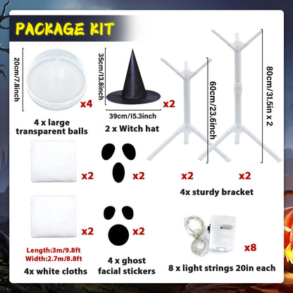 Justforjoyful 4 Packs Halloween Ghost Decor Light Up Ghost Kit Outdoor Indoor Spooky Halloween Party Decorations with Easy Assembly
