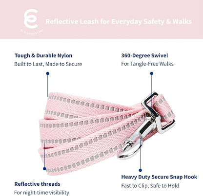 Blueberry Pet Essentials Matching Dog Collar & Leash Set | Pastel Reflective Adjustable Collar with 4 ft Lead for Large Dogs, Baby Pink