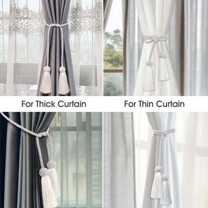 4 Pack Curtain Tassel Tiebacks, Curtains Tie Back Rope with Tassels, Handmade Decorative Curtain Holdbacks for Window Drapes - Black