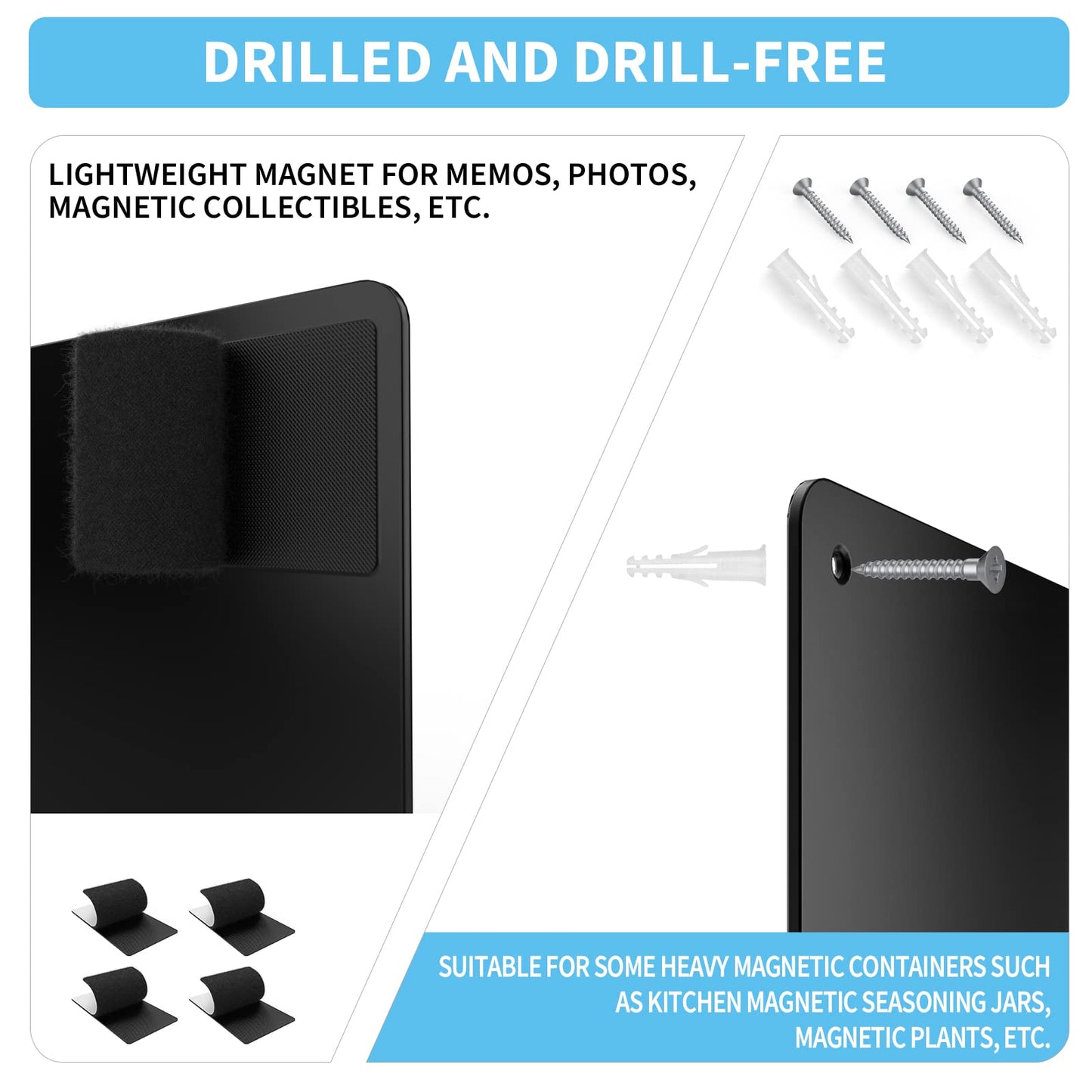 Magnetic Board, 17.1" x 11.8" Magnet Display,for Magnets and Bulletin Board,Suitable for Wall, Refrigerator, Compartment, Cabinet etc,Comes with Dual Lock Tape for Easy Hanging (Black)