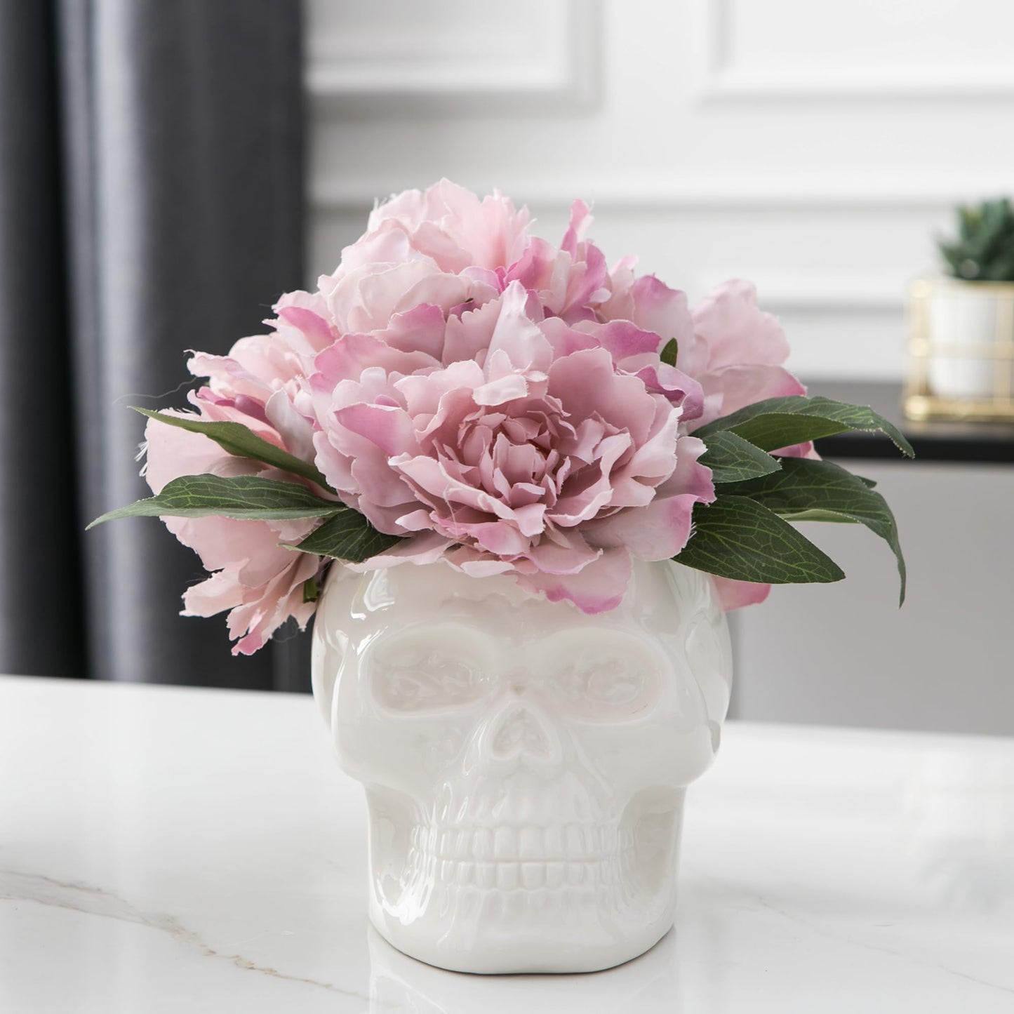 Tanvecle Skull Planter Pots, Skeleton Vase for Succulent, Flowers, Gothic Centerpiece for Table, Punk Home Decor and Accessories, Halloween and Day of The Dead Decorations - White