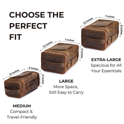 NomadCraftsCo. Extra Large Leather Toiletry Bag for Men - Premium Leather Men's Toiletry Bag for Travel, Dopp Kit, Pouch, Large Travel Organizer