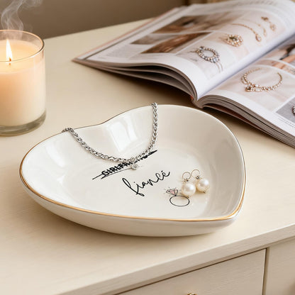 Vancsenia Fiance Jewelry Dish Tray – Engagement Ring Holder Ceramic Trinket Dish, Elegant Jewelry Organizer for Women, Bridal Shower Engagement Gift for Future Wife