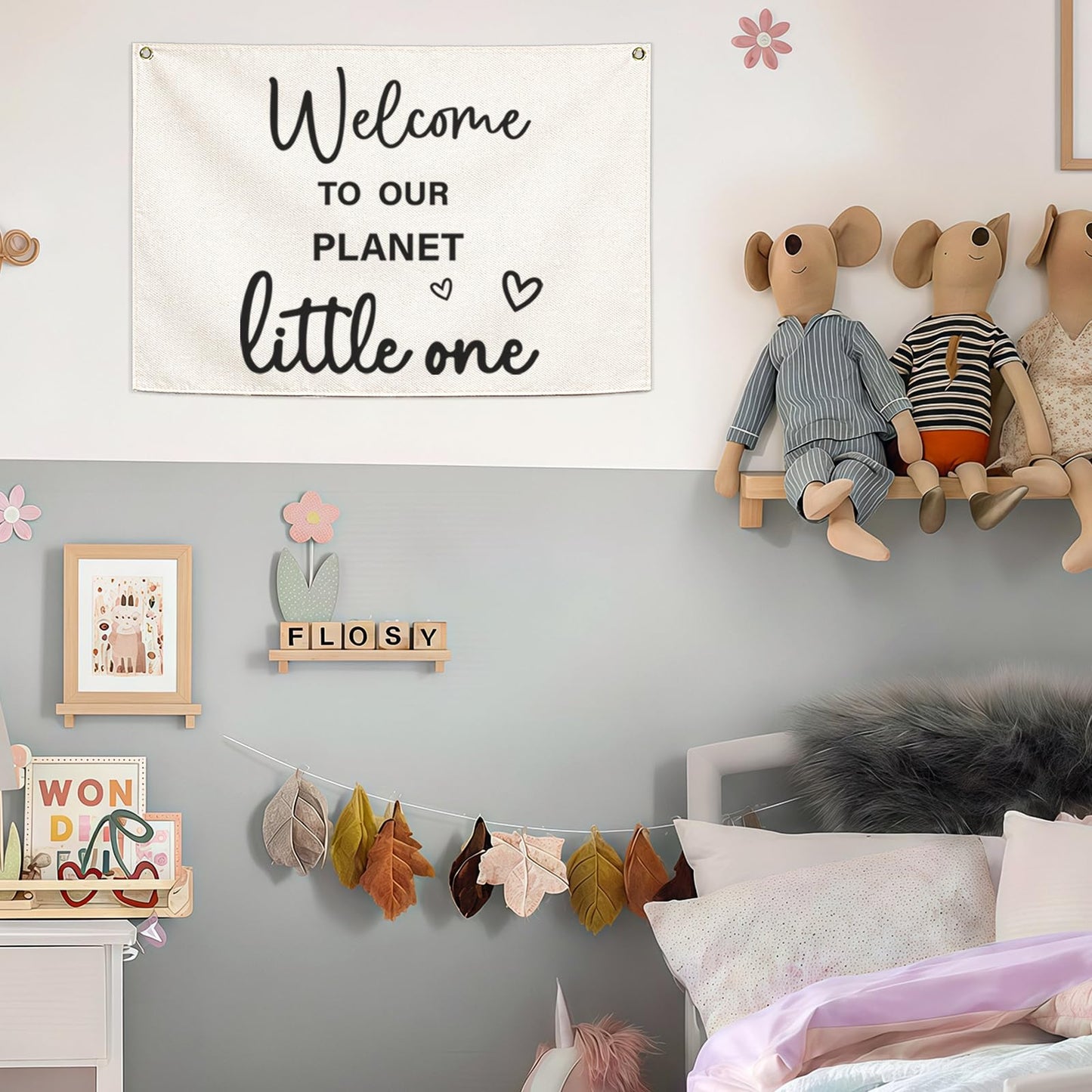 Welcome to Our Planet Rectangular Banner-Flag Sign for Nursery Playroom Kindergarten Bedroom Wall Decor,Baptism Baby Shower Birthday Christmas Gift for Baby Girl Boy Kids-28.5"L×20"W