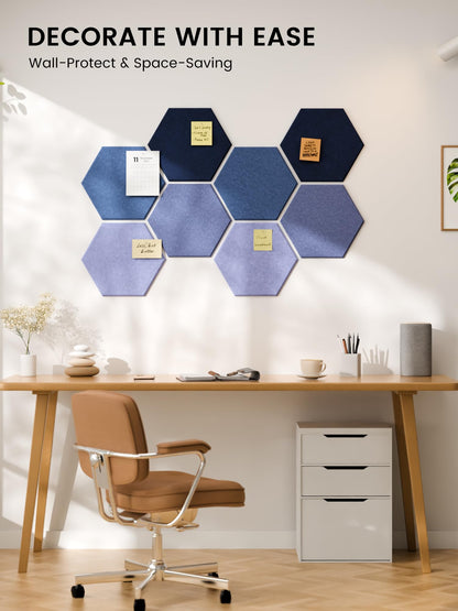 Fluxynara Hexagon Cork Board Alternative for Walls Decor-8-Pack Felt Bulletin Board Tiles,with 30 Pushpins,50 Adhesive Tabs for Office,Classrooms & Home Pin Board Felt Board-Denim Mist