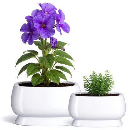 OXART Ceramic Plant pots Indoor Pots Set with Drainage Holes, 11.8+9 inch Flower Pot Rectangle Planters Pots for Plants for Plants Lilies, Cacti, Succulents, and Pothos, No Trays (White-3)