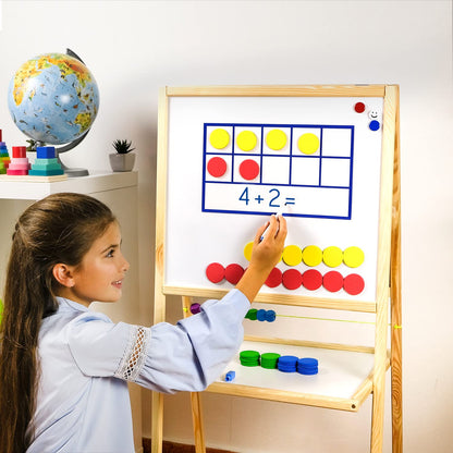 130 PCS Jumbo Magnetic Ten Frame Set, Ten Frames Class Set, Math Manipulatives for Kindergarten, PreK, Preschool, Math Counters, Games for Kids, Magnetic Counters, Teacher and Homeschool Supplies