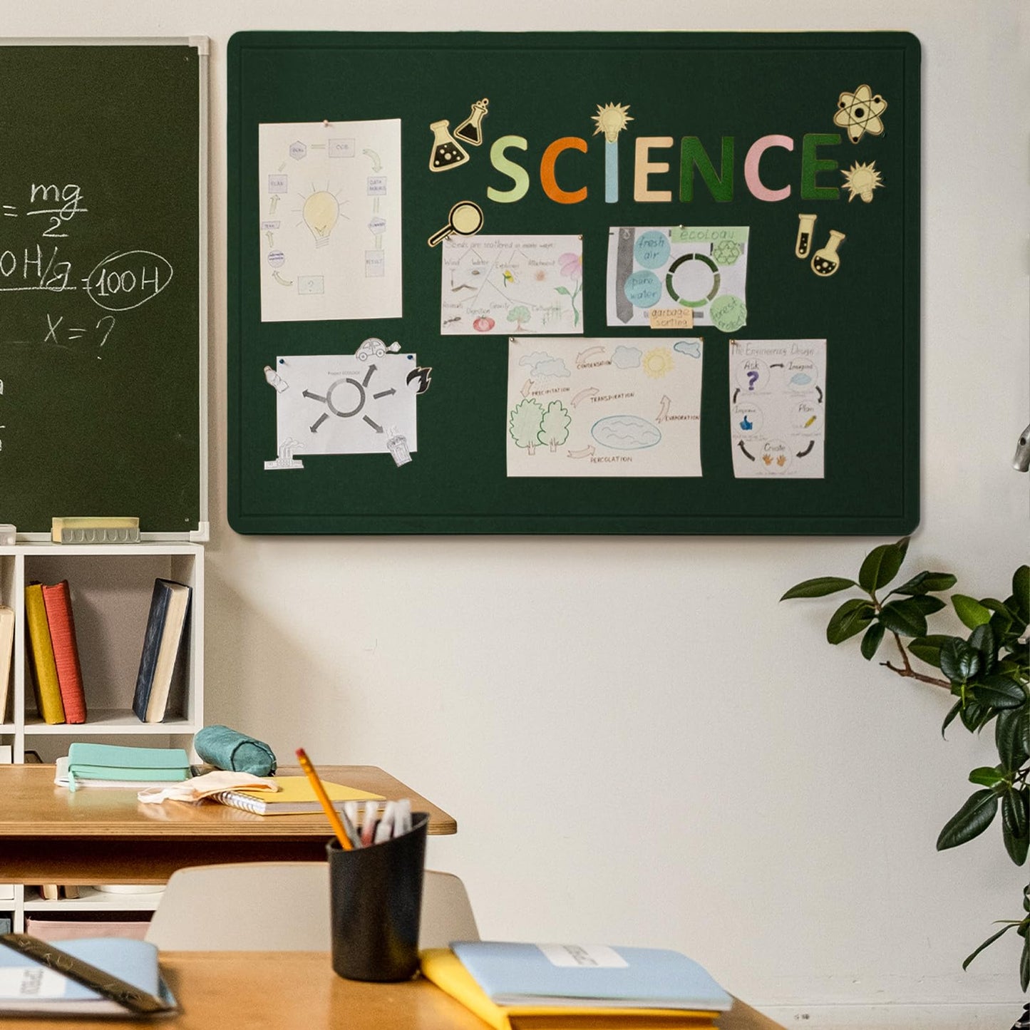 Lightomorrow Large Bulletin Board - 48 x 36 Inches, Decorative Felt Pin Board for Wall - 4' x 3' Foldable Photo Display Board with Self-Adhesive Tape, Includes 20 Push Pins - Dark Green