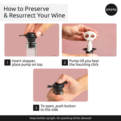 OTOTO Skull Wine Saver Pump and Stoppers - Halloween Gifts, Emo Accessories, Gothic Kitchen, Goth Gifts, Bat, Kitchen Gadgets - (Spookelier)