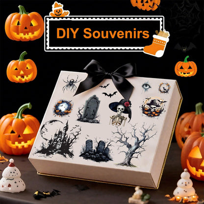 WANDIC 6 Sheets Halloween Rub on Transfer Stickers, Crow Ghost Bat Skull Transfer Stickers Decals Waterproof for Home Party DIY Crafts, 15x30cm