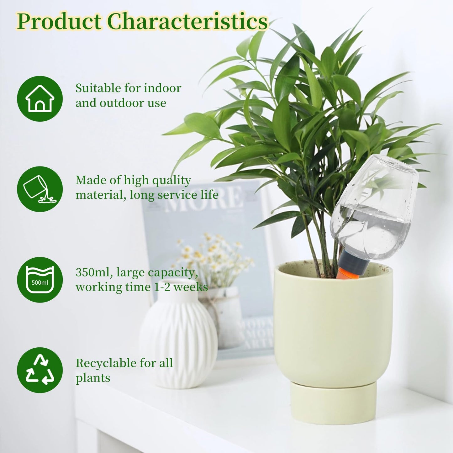 GEWOSI 3pcs Plant Self Watering Globes, Plastic Water Bulbs Top Fill, 12.3 oz Plant Watering Devices System Slow Release Terracotta, Water Spikes Stakes for Indoor (Clear-3pack)