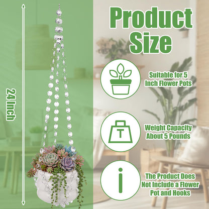 Sliner 3 Pack 24 Inch Crystal Beaded Plant Hanger Macrame Plant Hanger Decorative Hanging Planter Holder for Indoor Outdoor Boho Decor Wedding Home Garden