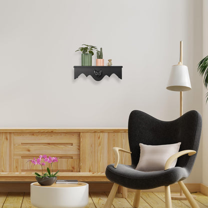 Gothvanity Gothic Bat Floating Shelves 2 Pack - Black Spooky Dark Aesthetic Wall Mounted Storage, Wooden Home Decor for Bedroom Kitchen Bathroom Office