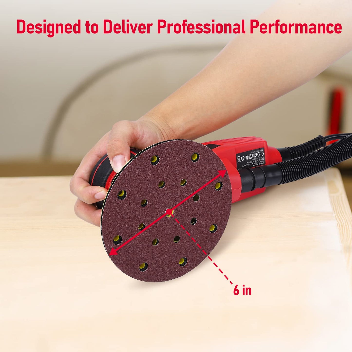 Electric Random Orbital Sander, PioneerWorks Brushless Motor, Powerful 350W & Low Vibration Palm Sander,10000 RPM Variable Speed,6-Inch Pads For Woodworking, Polishing, Sanding, Carpentry