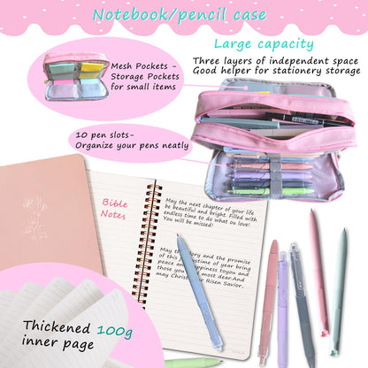 47PCs Bible Journaling Kit BIble Study Supplies for Women Girl,Bible Class Essentials with Large Pen Case,Journal Notebook,No-bleed Highlighters and Pens,Bible Tabs Bookmark,Translucent Sticky Notes