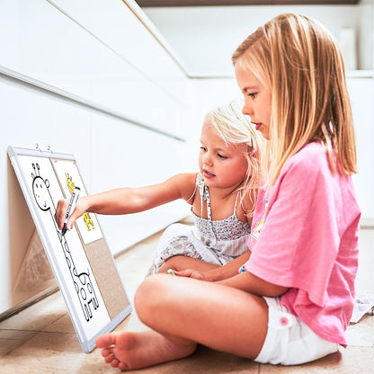 Magnetic White Board and Cork Board Combo, 24 X 18 inches Whiteboard Bulletin Combination Board, Wall Mounted Dry Erase Message Board for Home, School and Office