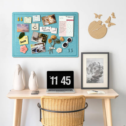 Bulletin Board, 36 x 24 inches Felt Board - Decorative Pin Board, Cork Board Alternative for Wall, 3' x 2' Foldable Picture Board Self-Adhesive Vision Board with 20 Pushpins - Turquoise Blue