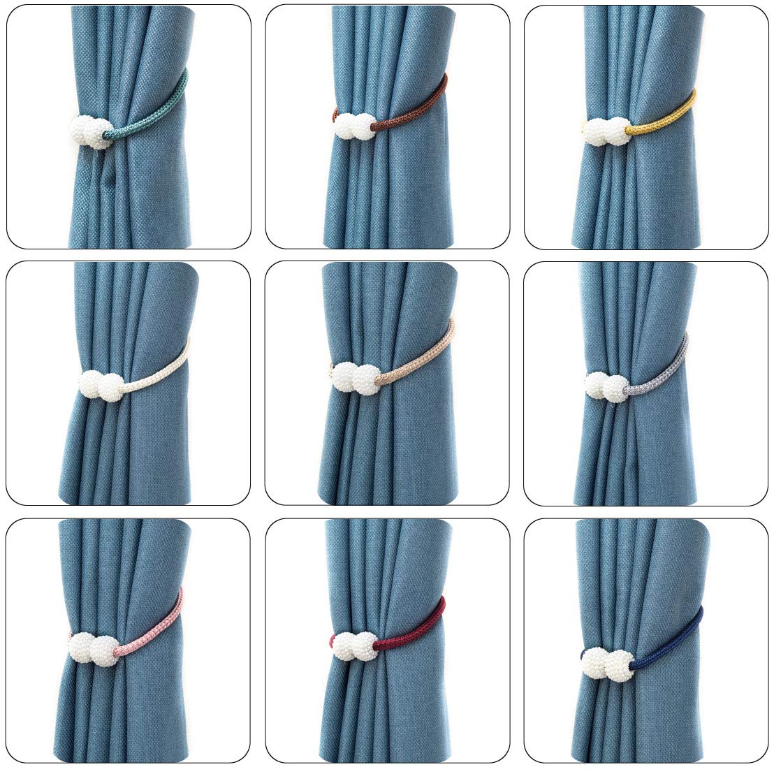 Melaluxe 6 Pack Magnetic Curtain Tiebacks, Decorative Curtain Holdbacks for Window Décor (Grey)