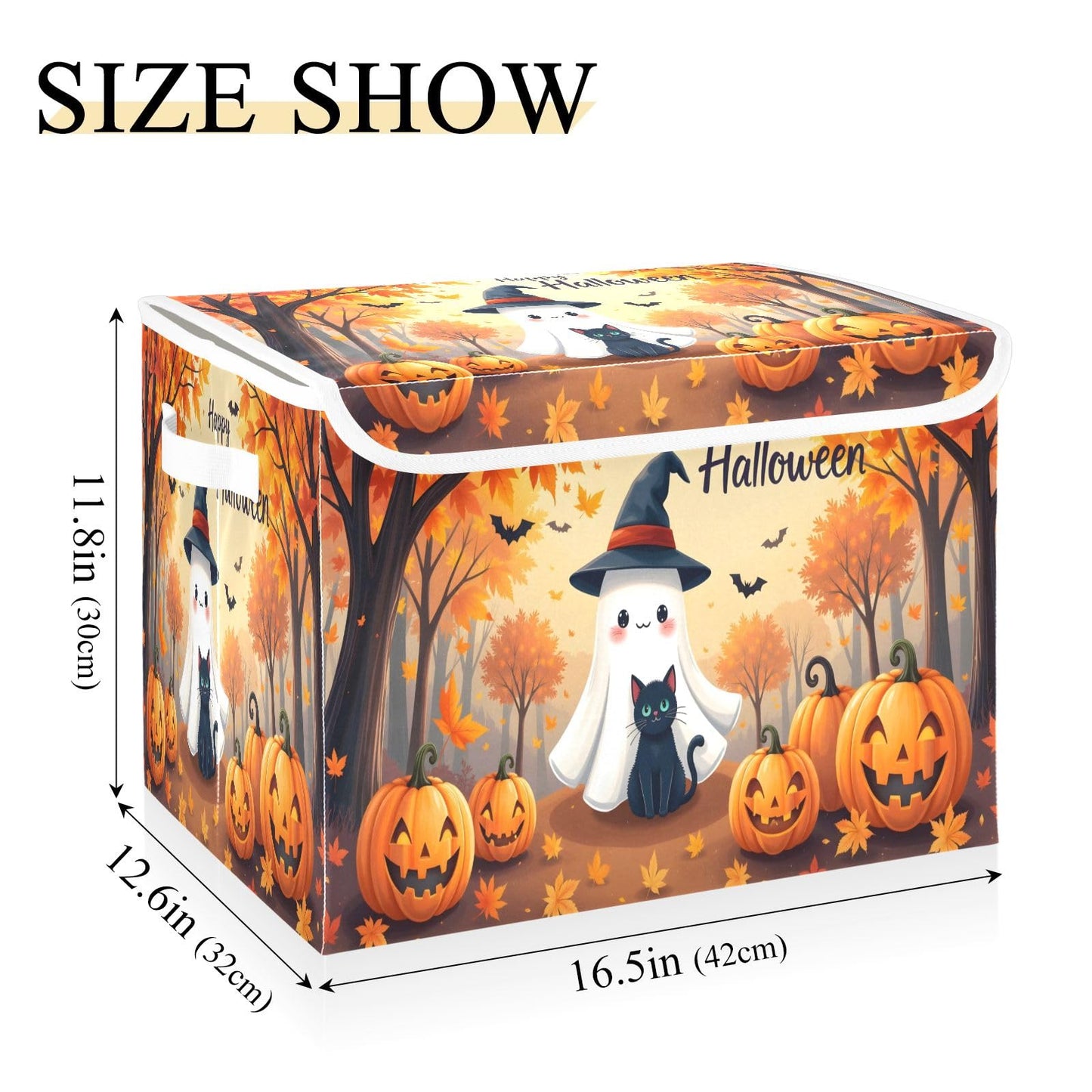 Bolaz Storage Bins with Lids and Handles,Maple Leaves Ghost Pumpkin Storage Box Basket with Cover Collapsible Organizer Containers for Home Closet, Shelves
