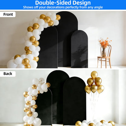 Hemmotop Black Arch Backdrop Cover Set, 6ft, 5ft, 4ft Arch Covers Stretchy Backdrop, Spandex Arched Stand Background Cover for Baby Shower Birthday Graduation Party, 3-Piece