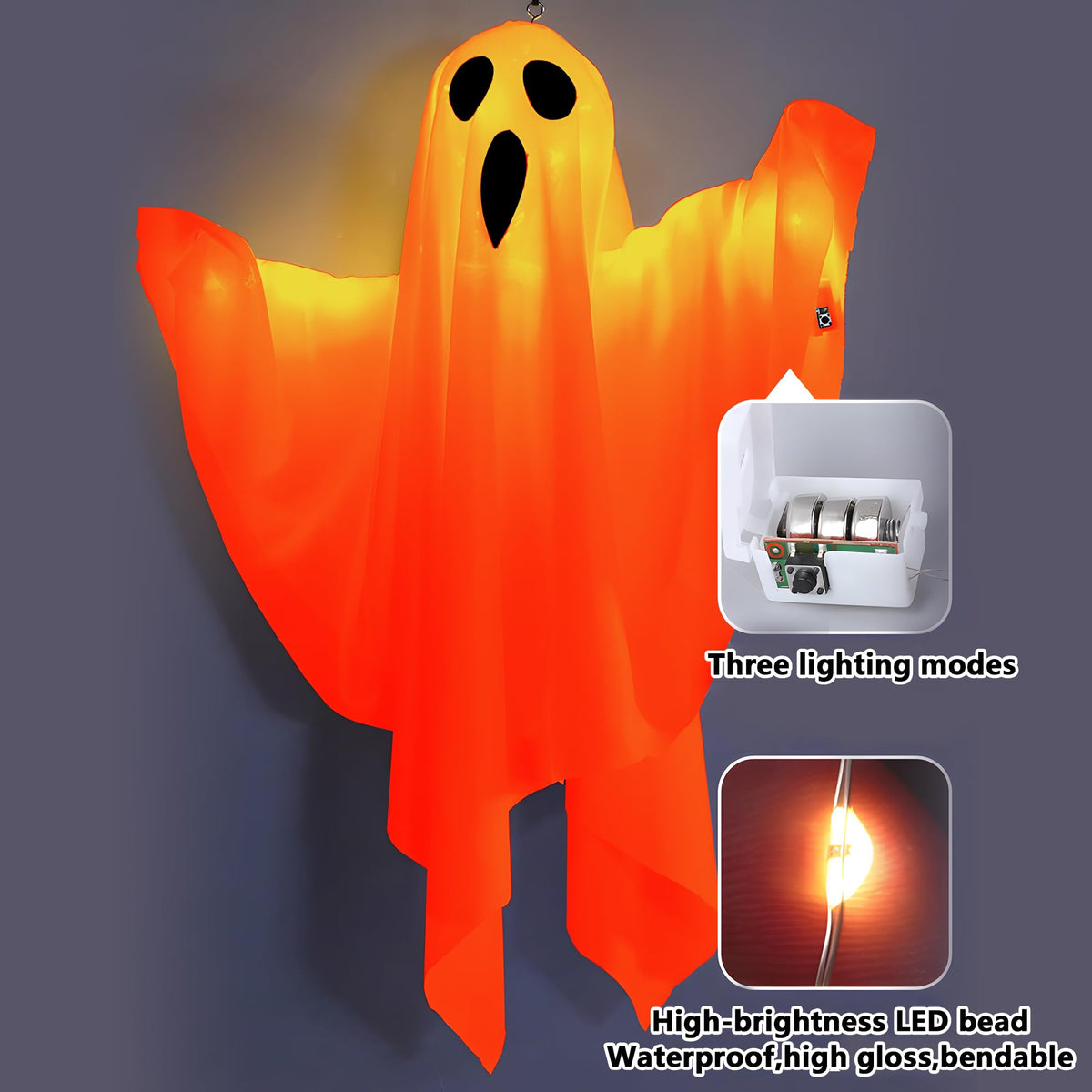 Halloween Light-up Ghost Decorations,Halloween Hanging Flying Ghosts with String Lights,Battery Operated Light up Spooky Ghosts Ornaments for Front Yard, Patio, Lawn, Garden, Party, 19.6 Inch, 2 Pack