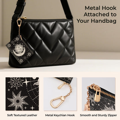 Sukyerios Sun Moon Keychain Coin Purse for Women, Small PU Leather Change Pouch, Zipper Little Tiny Travel Wallet for Girls, Cute Kawaii Zip Pocket Coin Holder with Key Ring