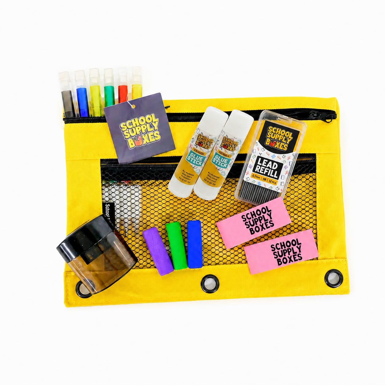 Elementary School Essentials Bundle | 1 Box - 91 Pieces per Box | School Supply Boxes - Back to School Essentials | Includes Binders, Folers, Notebooks, Filler Paper, Pencils, Notecards, Pens, & More