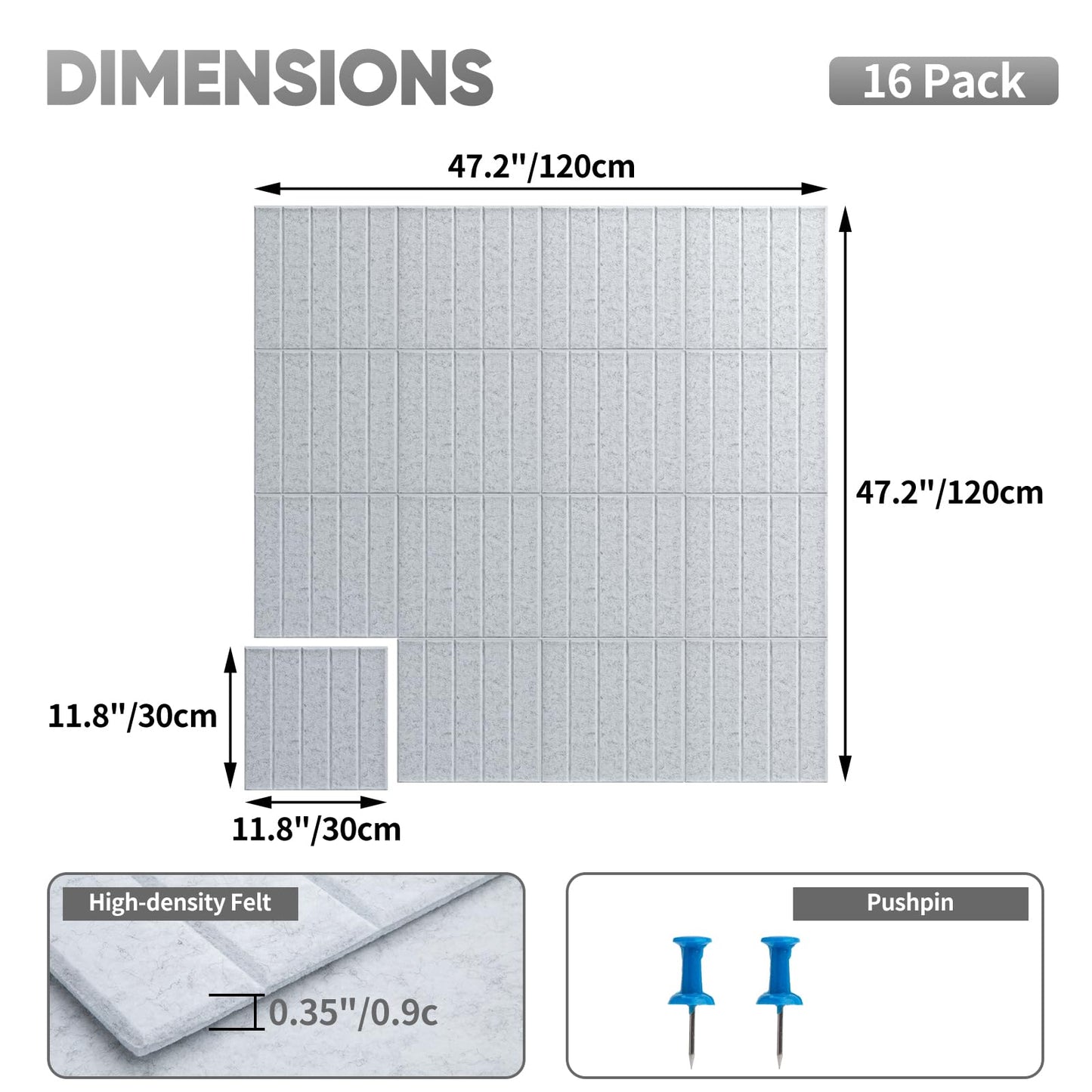 Corodo Large Cork Board Alternative - 48" x 48" Felt Bulletin Board with Pushpins & Adhesive Tabs, 16 Pack Tac Boards Tiles for Office Classroom Wall Decor, Wall Protector for Dart Board - Light Gray