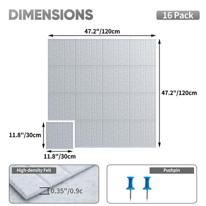 Corodo Large Cork Board Alternative - 48" x 48" Felt Bulletin Board with Pushpins & Adhesive Tabs, 16 Pack Tac Boards Tiles for Office Classroom Wall Decor, Wall Protector for Dart Board - Light Gray