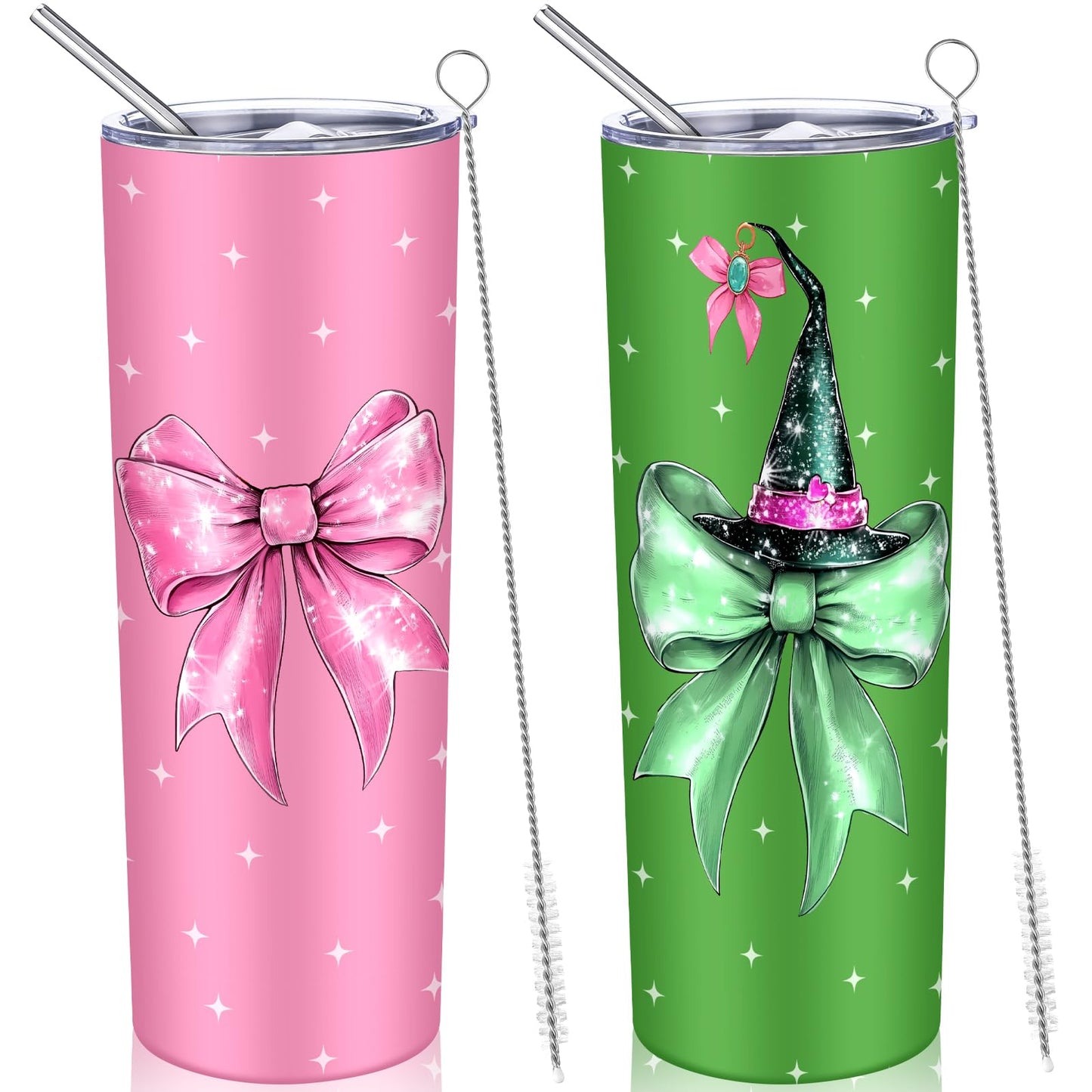 Geiserailie 2 Pack Witch Graduation Gifts for Daughter Pink and Green Stainless Tumblers 20 oz Bow Movie Steel Cups with Lids for Witch Fans Accessory for Women Friend Birthday Party Favor