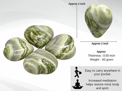 Amazing Gemstone Serpentine Crystal Heart Palm Stone - Pocket Massage Worry Stone for Natural Body Chakra Balancing, Reiki Healing and Crystal Grid