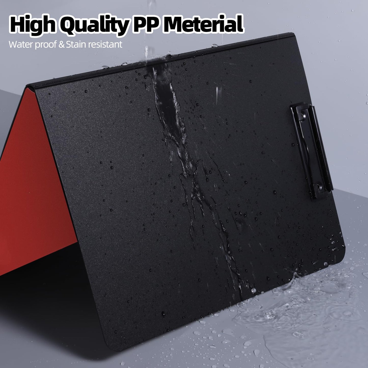 FRETONBA Clipboard Folder, 2 Pcs A4 Foldable Clipboard with Horizontal and Vertical Double Metal Clips, 360 Degree Foldable Binder Clipboards with Pen Holder, File Cover Work Folder Clipboards, Red