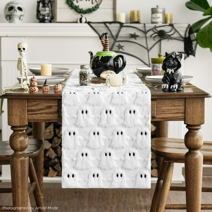 Artoid Mode Ghost Soft Plush Faux Fur Jacquard Halloween Table Runner, Holiday Kitchen Dining Table Decoration for Home Party Decor 13x90 Inch
