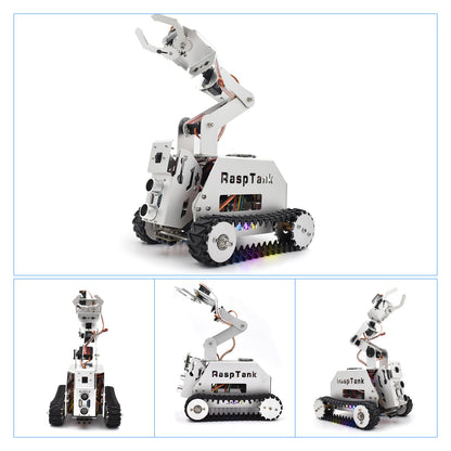 Adeept RaspTank Metal Smart Car Kit for Raspberry Pi 5/4B/3B/3B+(Board Not Included), Tank Tracked Robot with 4-DOF Robotic Arm, OpenCV, Obstacle Avoidance, Line Tracking, with Digital Tutorials