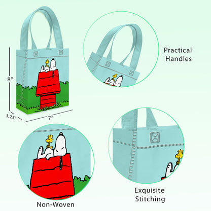 Peanuts Party Favor Bag Set – 12 Pack of 8" Snoopy Goodie Bags for Kids Bulk Reusable Mini Totes | Peanuts Birthday Supplies for Boys, Girls