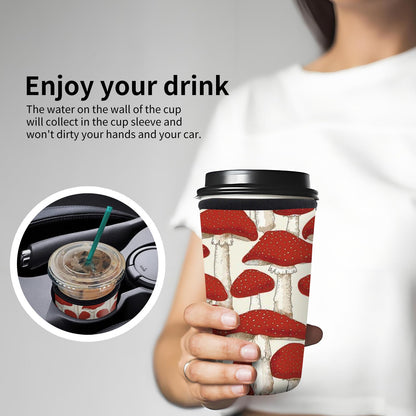 DAORJWL 3 Pack Reusable Insulated Neoprene Sleeve for Iced & Hot Drinks, Cute Durable Iced Coffee Cup Sleeve, Beverage Holder for Iced Coffee Cute Red Mushroom