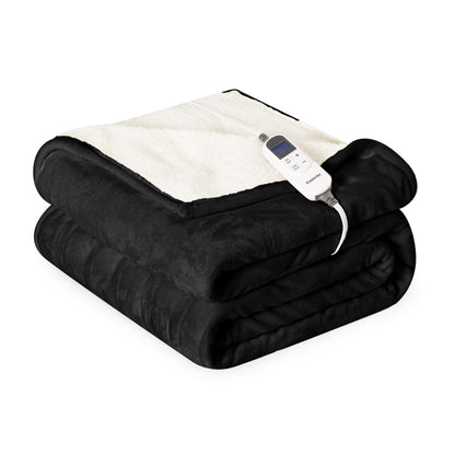 Heat Blanket 50”x60” Throw,Soft Flannel & Sherpa Reversible Electric Blanket with 10 Heat Settings,12 Timer Setting and 3 Hours Auto-Shut Off,ETL Certified Machine Washable,Light Brown