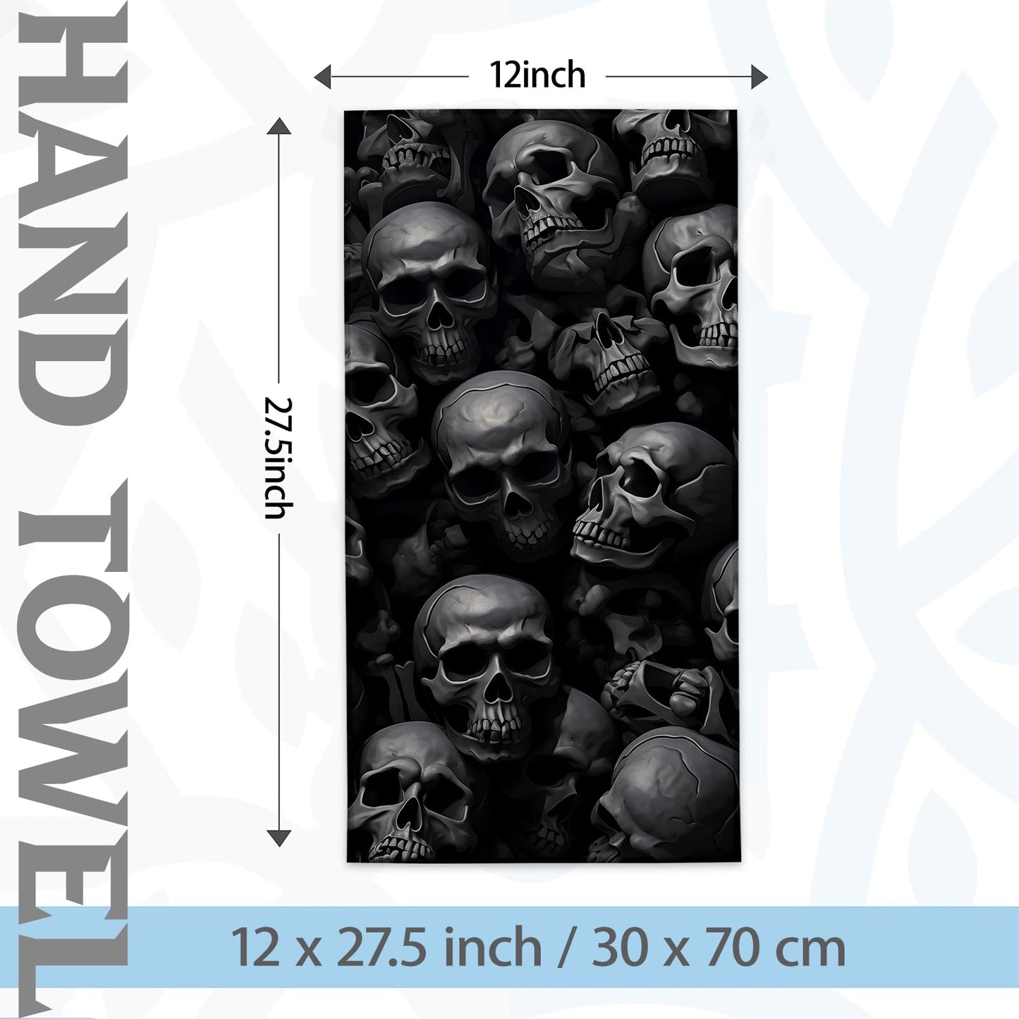 Turamurra Hand Towels Set of 2 Black Skull Themed Towels for Bathroom Decorative, Bath Towels, Soft Absorbent Towels for Farmhouse Home Decor Gifts for Women 14 x 28 in