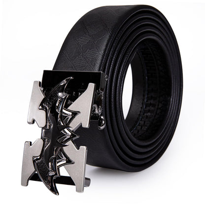 Dubulle Men Designer Belt Genuine Leather Black Fashion Adjustable Sliding Automatic Buckle for Casual Party Gift