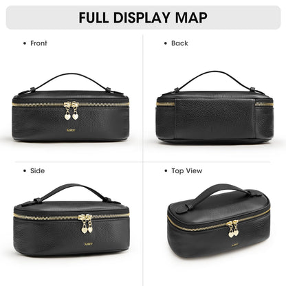 Kattee Makeup Bag for Women, Leather Cosmetic Bag, Working Makeup Bags for Ladies with Handles, Portable Travel Toiletry Bag,Black