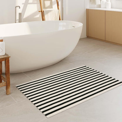 Sungea Black and White Striped Rugs 2.3'x3.6', Washable Hand Woven Front Door Rug, Reversible Outdoor Welcome Mat Foldable Layered Door Mats for Entryway Porch Decor Home Entrance