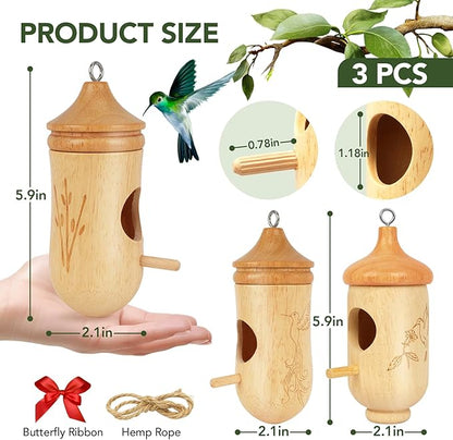 Hummingbird House, Small Hummingbird Houses for Outside, Wooden Bird House with Bow, String, Cute Gardening Gifts Home Decoration
