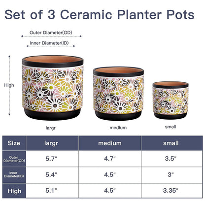 Qipecedm 3 Piece Ceramic Plant Pots, 5.7/4.7/3.5/inch Planters with Drainage Hole, Outdoor Indoor Flower Pots Set, Modern Decorative Plant Pots for Lilies, Cacti, Succulents, Snakes, Bamboo(Black)