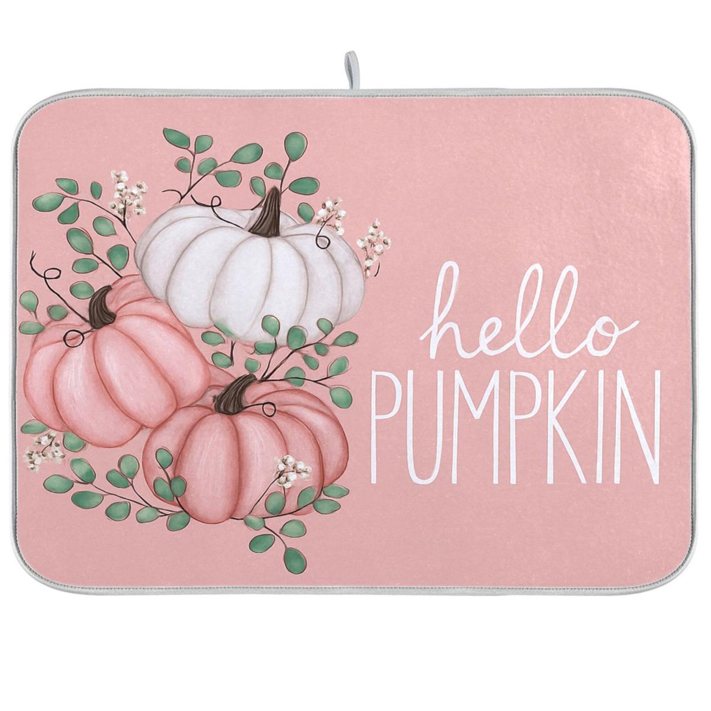 Hello Pumpkin Pink Dish Drying Mat for Kitchen Countertop 16x18 Fall Leaves Rectangle Small Drying Mat Reusable Quick Dry Dish Sink Absorbent Mats Dishwasher Easy Clean Decorative Home Essentials